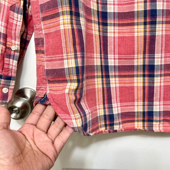 Banana Republic Slim Fit Red Plaid Long-Sleeve Button-Up Shirt‎ 100% Cotton Size - Picture 6 of 10